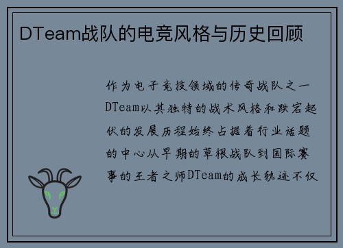 DTeam战队的电竞风格与历史回顾